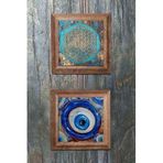 Oscar Stone Decor Ahşap Çerçeveli Taş Duvar Dekoru 28X28 Cm 2'Li Set (1090-1481) Yaşam Nazar Boncuğu 2Prmt-129