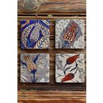 Oscar Stone Decor Baskılı Doğaltaş Bardak Altlığı 4'lü Set Çini Desen Tile