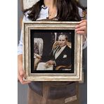 Oscar Stone Decor Çerçeveli Tablo Taş Duvar Dekoru 30 X 30 Cm Atatürk Kahve İçerken