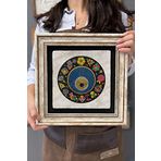 Oscar Stone Decor Çerçeveli Tablo Taş Duvar Dekoru 30 X 30 Cm Çiçekli Nazar Boncuğu