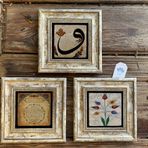Oscar Stone Decor Çerçeveli Taş Duvar Dekoru 20 x 20 cm 3 lü Set Bereket Duası Vav ve Ebruli Çiçek