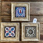 Oscar Stone Decor Çerçeveli Taş Duvar Dekoru 20 x 20 cm 3 lü set Çini Desen 3 Adet Çerçeveli pano