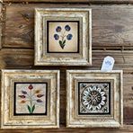 Oscar Stone Decor Çerçeveli Taş Duvar Dekoru 20 x 20 cm 3 lü set Desen 2 Adet ebruli çiçek