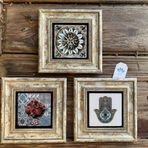 Oscar Stone Decor Çerçeveli Taş Duvar Dekoru 20 x 20 cm 3 lü set Fatma Ana Eli Nar ve Desen