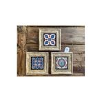Oscar Stone Decor Çerçeveli Taş Duvar Dekoru 20 X 20 Cm Çini Desen 3 Lü Set 3CDD-40-116