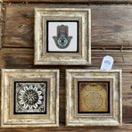 Oscar Stone Decor Çerçeveli Taş Duvar Dekoru 20x20 cm 3lü set Fatma Ana Eli Bereket Duası ve Desen