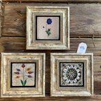 Oscar Stone Decor Çerçeveli Taş Duvar Dekoru Pano 20 x 20 cm 3lü set Desen ve Ebruli Çiçekler