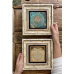 Oscar Stone Decor Çerçeveli Taş Duvar Dekoru Tablo 20x20cm 2'li Set (1090-462) Yaşam Çiçeği Bereket