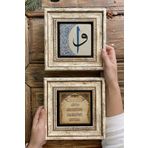 Oscar Stone Decor Çerçeveli Taş Duvar Dekoru Tablo 20x20cm 2'li Set (464-353) Nazar Dua Vav Elif 2-2CDD-071