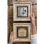Oscar Stone Decor Çerçeveli Taş Duvar Dekoru Tablo 20x20cm 2'li Set (464-353) Nazar Dua Vav Elif