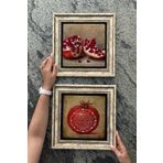 Oscar Stone Decor Çerçeveli Taş Duvar Dekoru Tablo 30x30cm 2'li Set (1104-476) Bereket Nar Nar 2CDD3030-159