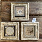 Oscar Stone Decor Çerçeveli Taş Duvar Dekoru Tablo 3'lü Set 20x20cm Allah Muhammed Hilye-i Şerif
