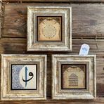 Oscar Stone Decor Çerçeveli Taş Duvar Dekoru Tablo 3'lü Set 20x20cm Bereket Duası Elif Vav
