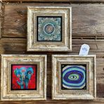 Oscar Stone Decor Çerçeveli Taş Duvar Dekoru Tablo 3'lü Set 20x20cm Desen Fil Nazar Göz