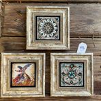 Oscar Stone Decor Çerçeveli Taş Duvar Dekoru Tablo 3'lü Set 20x20cm Desen Seti ve Semazen