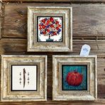 Oscar Stone Decor Çerçeveli Taş Duvar Dekoru Tablo 3'lü Set 20x20cm Elif Nar Tablosu ve Nar Ağacı