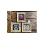Oscar Stone Decor Çerçeveli Taş Duvar Dekoru Tablo 3'Lü Set 20X20Cm Fil Ebruli Çiçek Nazar Göz 3Cdd-40-461
