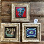 Oscar Stone Decor Çerçeveli Taş Duvar Dekoru Tablo 3'lü Set 20x20cm Fil Şahmeran Nazar Göz