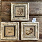 Oscar Stone Decor Çerçeveli Taş Duvar Dekoru Tablo 3'lü Set 20x20cm Kun fe yekun Allah Vav
