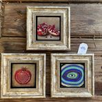 Oscar Stone Decor Çerçeveli Taş Duvar Dekoru Tablo 3'lü Set 20x20cm Nar Dua Nar Nazar Göz