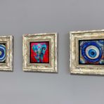 Oscar Stone Decor Çerçeveli Taş Duvar Dekoru Tablo 3'lü Set 20x20cm Nazar Göz Nazar Boncuğu Fil