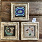 Oscar Stone Decor Çerçeveli Taş Duvar Dekoru Tablo 3'lü Set 20x20cm Nazar Göz Şahmeran Ebruli