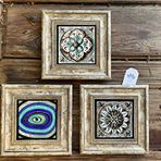 Oscar Stone Decor Çerçeveli Taş Duvar Dekoru Tablo 3'lü Set 20x20cm Nazar Göz ve Desenler