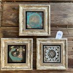 Oscar Stone Decor Çerçeveli Taş Duvar Dekoru Tablo 3'lü Set 20x20cm Şahmeran Yaşam Çiçeği Desen