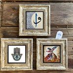 Oscar Stone Decor Çerçeveli Taş Duvar Dekoru Tablo 3'lü Set 20x20cm Semazen Elif Vav Semazen