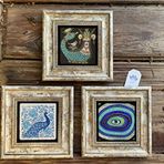 Oscar Stone Decor Çerçeveli Taş Duvar Dekoru Tablo 3'lü Set 20x20cm Tavus Kuşu Şahmeran Nazar Göz