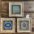 Oscar Stone Decor Çerçeveli Taş Duvar Dekoru Tablo 3'lü Set 20x20cm Yaşam Çiçeği Desen Nazar Göz
