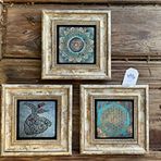 Oscar Stone Decor Çerçeveli Taş Duvar Dekoru Tablo 3'lü Set 20x20cm Yaşam Çiçeği Desen Semazen