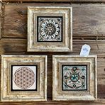Oscar Stone Decor Çerçeveli Taş Duvar Dekoru Tablo 3'lü Set 20x20cm Yaşam Çiçeği ve Desen Seti