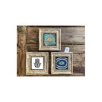 Oscar Stone Decor Çerçeveli Taş Duvar Dekoru Tablo 3'Lü Set 20X20Cm Yaşam Çiçek Nazar Göz Fatma Ana 3Cdd-40-402