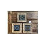 Oscar Stone Decor Çerçeveli Taş Tablo 20x20 cm 3 Lü Blue Pattern Set Mavi Desen Seti