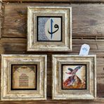 Oscar Stone Decor Çerçeveli Taş Tablo 20x20 cm 3 Lü Set Ayetel Kürsi Vav Elif Semazen