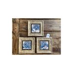 Oscar Stone Decor Çerçeveli Taş Tablo 20X20 Cm 3 Lü Set Blue Flower Set Mavi Çiçek Seti 3Cdd-40-325