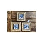 Oscar Stone Decor Çerçeveli Taş Tablo 20x20 cm 3 Lü Set Blue Flower Set Mavi Çiçek Seti