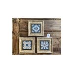 Oscar Stone Decor Çerçeveli Taş Tablo 20x20 cm 3 Lü Set Blue Tile Set Mavi Desen Seti