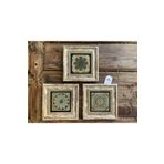 Oscar Stone Decor Çerçeveli Taş Tablo 20x20 cm 3 Lü Set Bule Green Pattern Yeşil Mavi Desenler