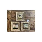 Oscar Stone Decor Çerçeveli Taş Tablo 20x20 cm 3 Lü Set Çiçek Kuş Seti Bird Flower