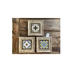 Oscar Stone Decor Çerçeveli Taş Tablo 20x20 cm 3 Lü Set Sarı Mavi Desenler