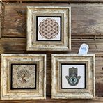Oscar Stone Decor Çerçeveli Taş Tablo 20x20 cm 3 Lü Set Yaşam Çiçeği Hayat Ağacı Fatma Ana
