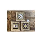 Oscar Stone Decor Çerçeveli Taş Tablo 20x20 cm 3 Lü Set Yellow Blue Pattern