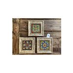 Oscar Stone Decor Çerçeveli Taş Tablo 20x20 cm 3 Lü Set Yellow Tile Set Sarı Desenler