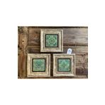 Oscar Stone Decor Çerçeveli Taş Tablo 20x20 cm 3 Lü Set Yeşil Çiçekli Desen Seti