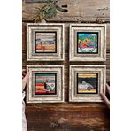 Oscar Stone Decor Çerçeveli Taş Tablo Duvar Dekoru 20x20cm 4'lü Set Bisiklet Vespa Vosvos
