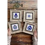 Oscar Stone Decor Çerçeveli Taş Tablo Duvar Dekoru 20x20cm 4'lü Set Nazar Göz Seti 4-4CDD-527