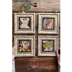 Oscar Stone Decor Çerçeveli Taş Tablo Duvar Dekoru 20x20cm 4'lü Set Pop Art Set