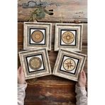 Oscar Stone Decor Çerçeveli Taş Tablo Duvar Dekoru 20X20Cm 4'Lü Set Pusula Desen Seti 4-4Cdd-054